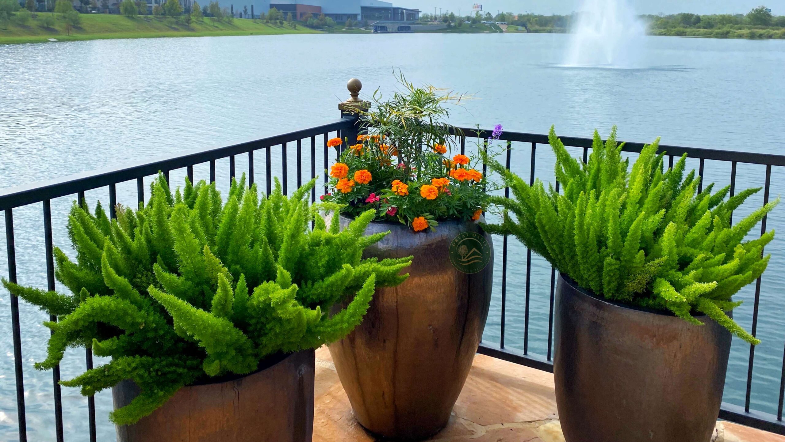 A beautiful pond with luxurious garden and landscape design